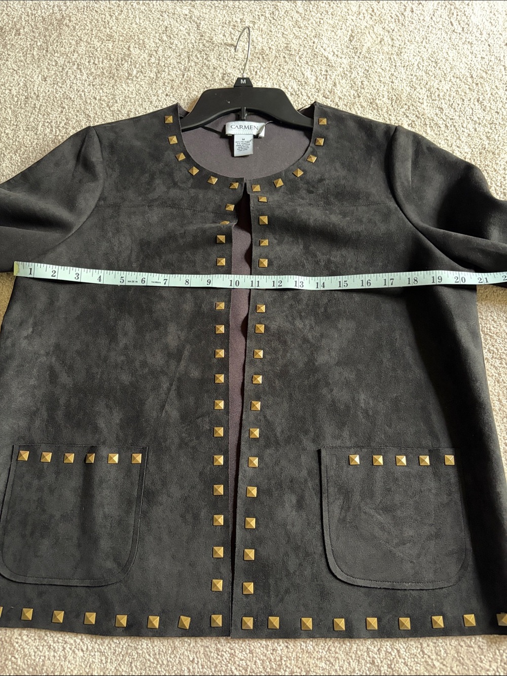 Carmen Marc Valvo Black Stud-Trim Open Front Jacket w/eye-hook at the top-Size M - Picture 7 of 8